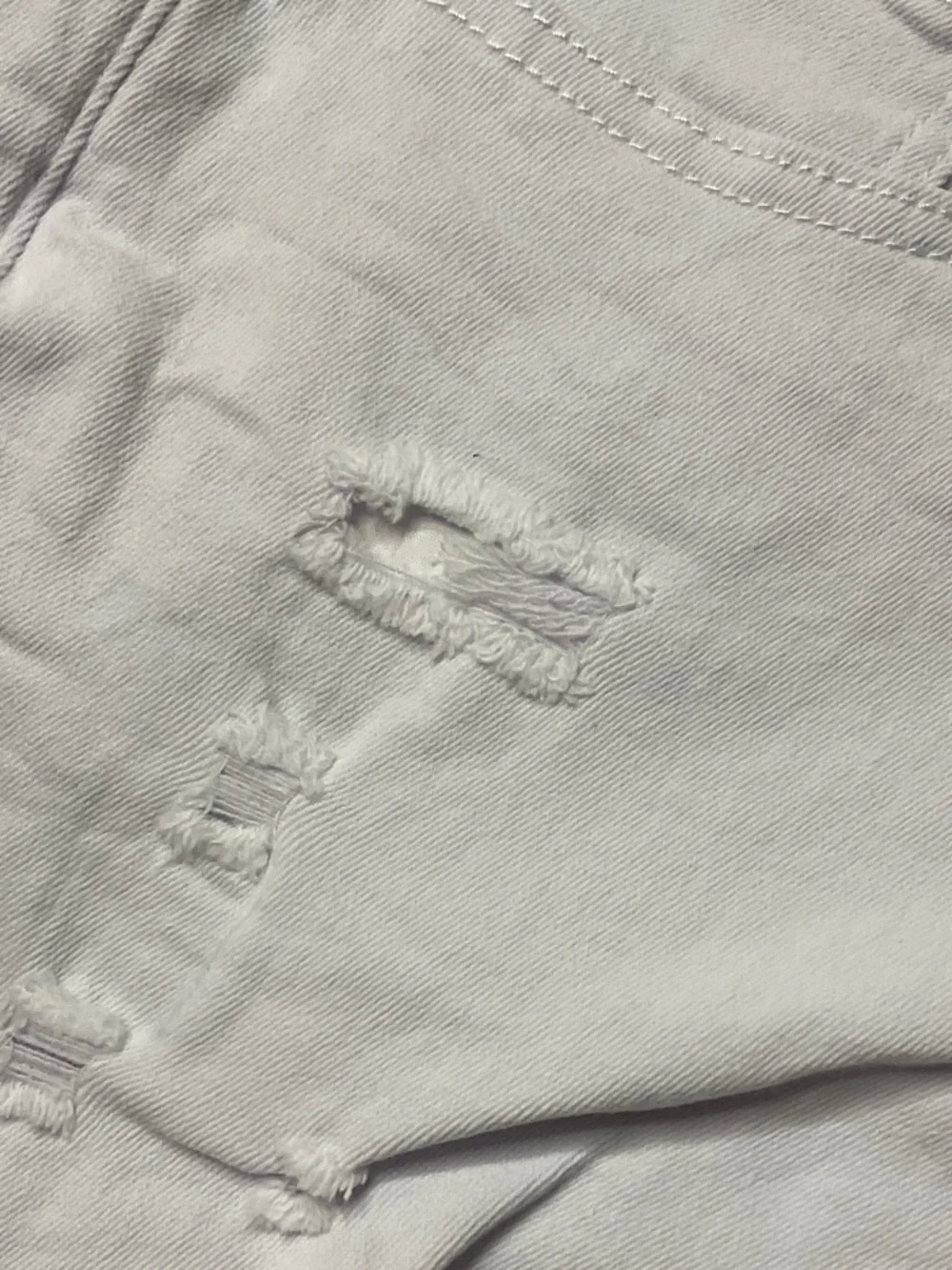 White Denim Shorts with Raw Hem Distressed Stretch